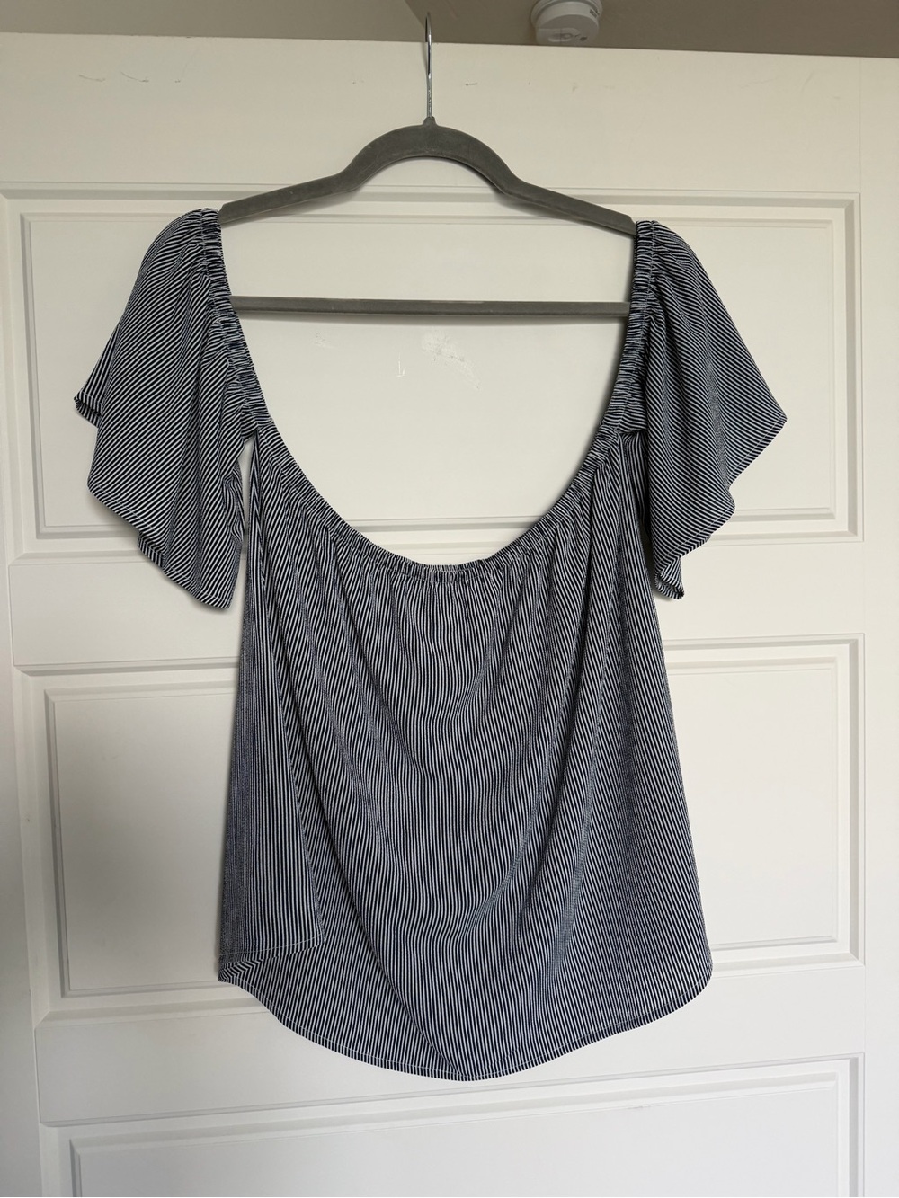Off-Shoulder Navy Stripe Women's Top